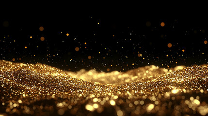 Poster - Sparkling Golden Particles on a Dark Background Creating Depth