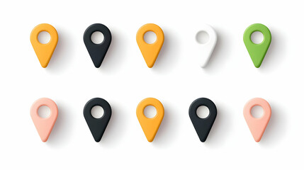 Poster - Colorful Location Pins in Various Shapes Arranged on White Background