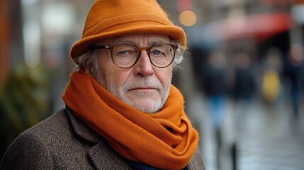 Poster - A person wearing orange hat and glasses, possibly in a casual or professional setting
