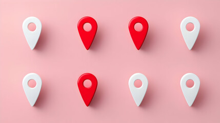Poster - Colorful Map Markers on Pink Background for Navigation and Travel