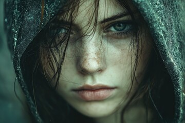 Aufkleber - A close-up of someone wearing a hoodie, perfect for portraits or street photography