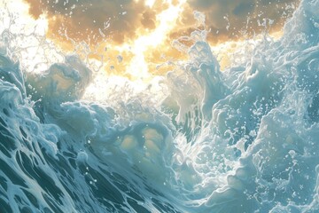 Poster - A dramatic depiction of a wave crashing against the ocean shore