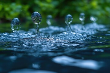 Poster - A detailed view of a water fountain's surface with water droplets