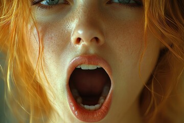 Aufkleber - A close-up shot of a person's face with their mouth open