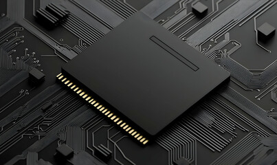 Poster - Black Microchip on Circuit Board with Digital Connections