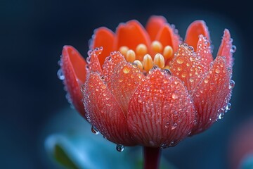Poster - A close-up shot of a flower with water droplets glistening on its petals, great for use in nature-inspired designs and illustrations
