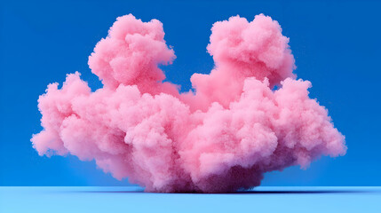 Poster - Pink Smoke Cloud Against Bright Blue Background for Creative Use