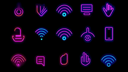 Poster - Neon Icons of Technology and Communication in Vibrant Colors