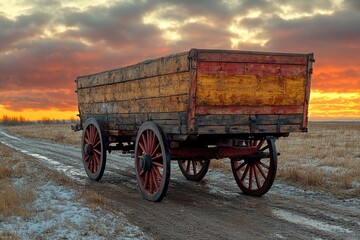 Poster - Rustic old wagon on a dirt road, perfect for rustic or vintage-themed projects