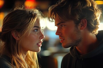 Poster - A couple gazing into each other's eyes, a romantic moment
