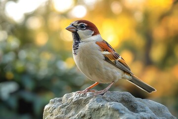 Poster - A small bird perched on the edge of a rocky outcropping, looking out at the surrounding landscape