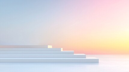 Poster - Gradient-toned 3D podium, seamless background transition, soft ethereal lighting, dreamlike aesthetic, premium beauty product display, contemporary design, minimalist composition, high-resolution