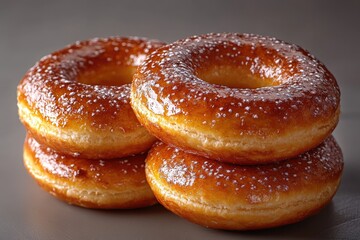 Poster - A stack of three glazed donuts sitting on a table, perfect for a breakfast or snack