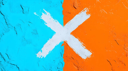 Poster - Blue and Orange Textured Background with White Brushstroke Cross