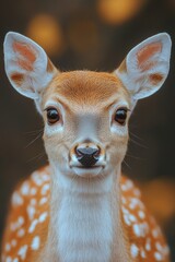 Poster - A close-up image of a deer's face with a blurred background, ideal for use in wildlife or nature-themed designs