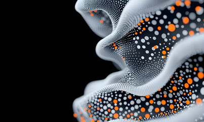 Poster - Abstract 3D Wave with Dots and Vibrant Orange Accents in Dark Background