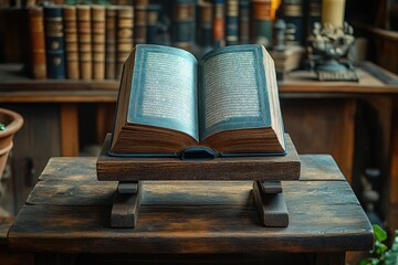 Poster - A book lying open on a wooden table, perfect for study or reading