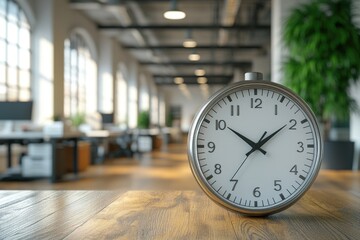 Aufkleber - A clock sits atop a wooden table, providing a sense of simplicity and elegance