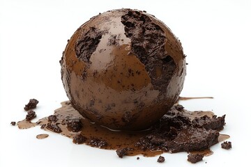 Poster - A messy chocolate ball covered in mud on a white surface