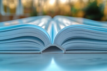 Poster - An open book sits on top of a table, ideal for educational or office settings