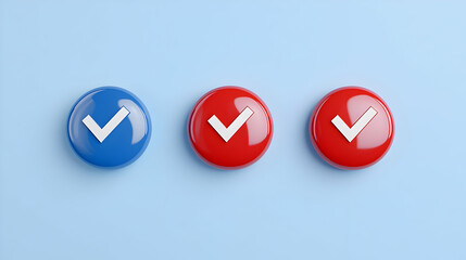 Poster - Colorful Round Buttons with Check Marks on Soft Blue Background