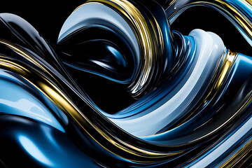 Poster - Dynamic fluid motion art abstract gallery digital artwork dark background close-up view contemporary design