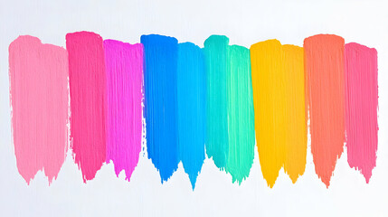 Poster - Vibrant Brush Strokes in Rainbow Spectrum on White Background