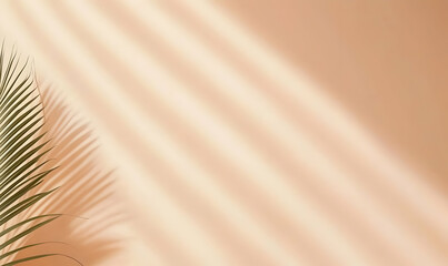 Poster - Soft Light and Shadow Play on a Minimalistic Wall with Green Leaf