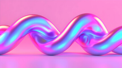 Poster - Glossy Swirling Ribbon in Vibrant Pink and Blue Tones on Surface