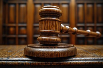 Poster - A wooden gavel resting on a wooden surface, suitable for various uses
