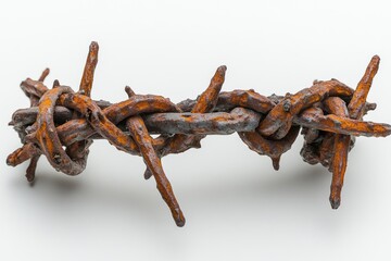 Poster - Close-up shot of barbed wire on a white background, useful for abstract designs or representing boundaries