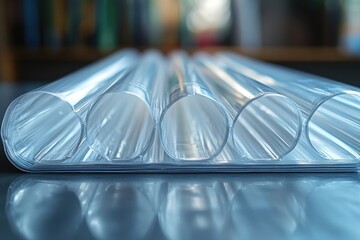 Poster - A collection of transparent plastic tubes arranged neatly on a surface, suitable for use in scientific or laboratory settings