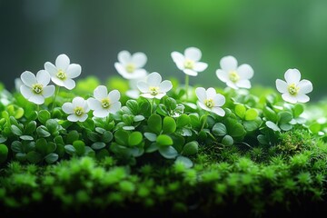 Poster - A group of white flowers sit atop a lush green field, perfect for use in nature or spring-themed designs