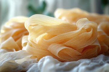 Poster - A pile of pasta sits on top of a table, ready to be served or devoured