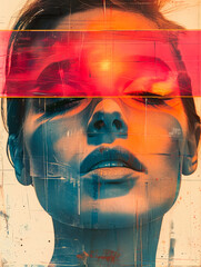 Poster - A stunning close-up of a woman’s face wrapped in bold hues, conveying raw emotion and the power of color to express identity and beauty in contemporary art forms.