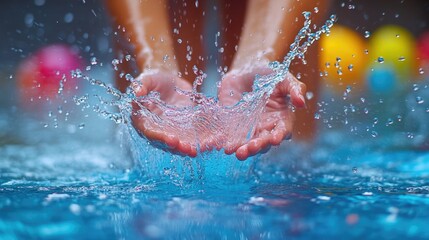 Poster - A person relaxing and having fun in a pool, splashing water on their feet