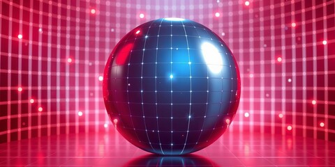 Wall Mural - abstract 3d background with glowing red sphere on geometric grid backdrop, creative, colorful