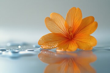 Aufkleber - A bright orange flower floats on the surface of calm water