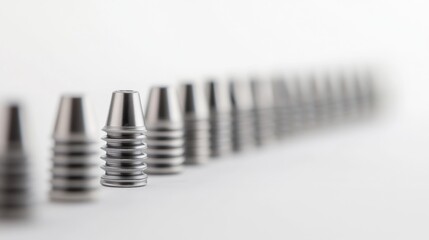 Aufkleber - Row of dental implants on a white background showcasing sleek design and material contrast for dental applications and advertisements Generative AI