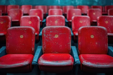 Poster - Row of red seats in an empty theater, great for events and performances