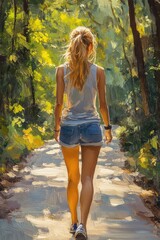 Poster - A woman walks along a winding path in nature