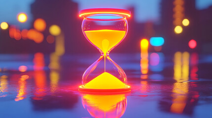 Poster - Captivating hourglass with neon glow urban setting digital artwork nighttime vibes modern aesthetic