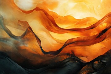 Fototapete - Abstract art depicting flowing, warm-toned fabric resembling desert dunes under a golden sky.