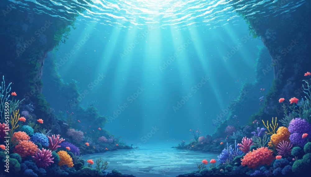 Bitmap Ocean Background 8bit pixel art ocean background with gradient of blue, white colors ...