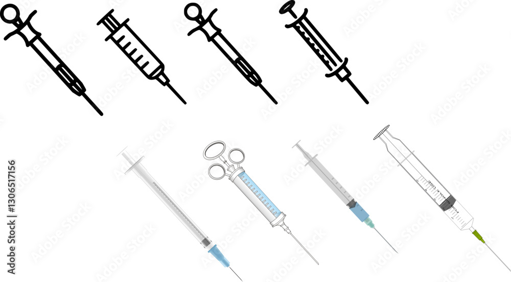 Syringe vector Set - Medical Injection Needle, Disposable Syringe ...