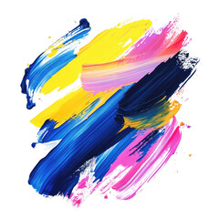 Poster - Vibrant Abstract Brush Strokes in Bold Colors Captivating the Eye with Dynamic Splashes of Yellow, Blue, Pink, and Black in an Artistic Expression of Creativity and Passion