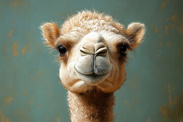 Poster - A close-up shot of a camel's face on a blue background