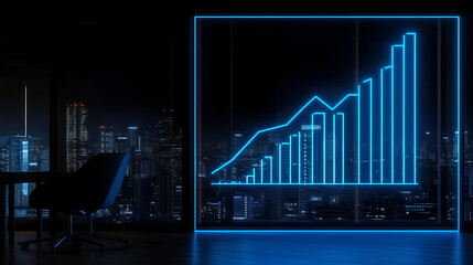 Poster - Business growth trends urban cityscape digital graphic nighttime high-contrast modern analytics