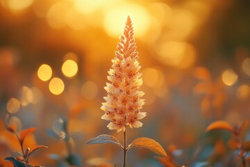 Poster - A single flower is placed in the middle of a green field, surrounded by a beautiful sunset