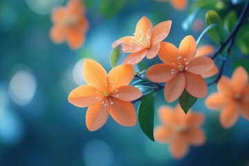 Poster - A bunch of vibrant orange flowers blooming on a tree branch, perfect for decoration or illustration